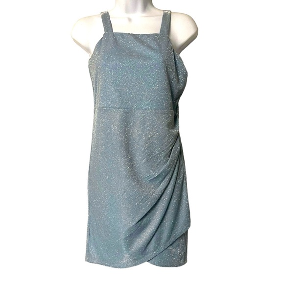 Poppied and Roses Powder Blue Metallic Dress Formal Size 16 - Picture 2 of 8